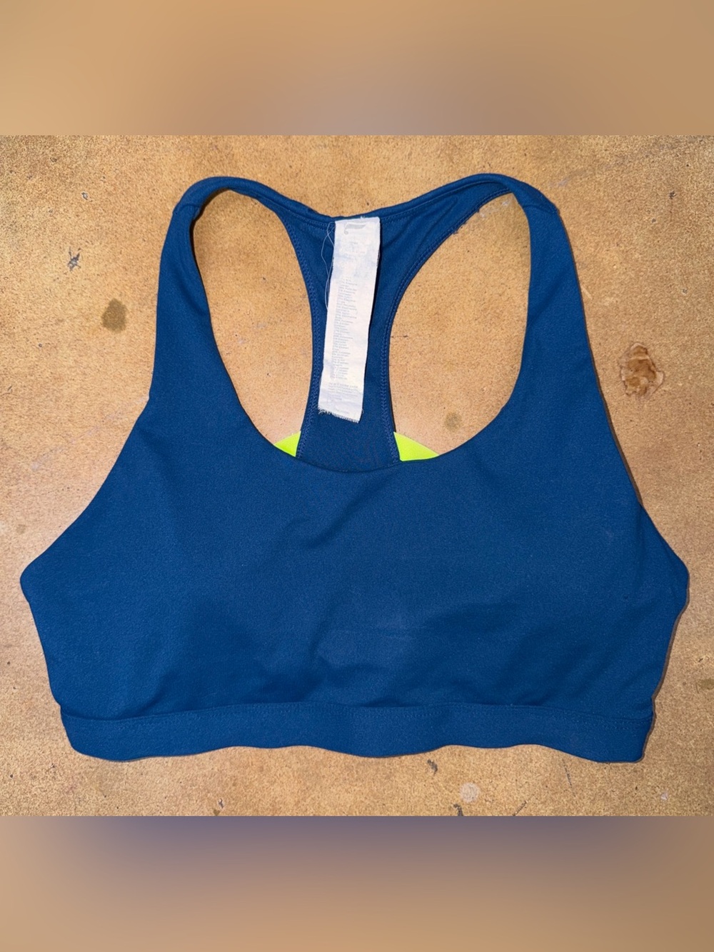Fabletics Blue And Neon Green Racerback Sports Bra Size Medium